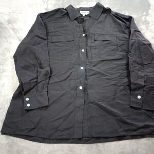 Vintage Robbie Bee 100% Silk Button Up Shirt Womens Medium Black Mother of Pearl
